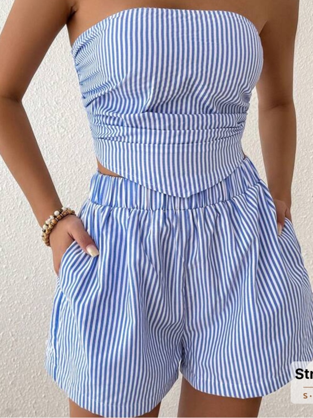 SHEIN Blue & White Vertical-Stripe High-Waist Shorts